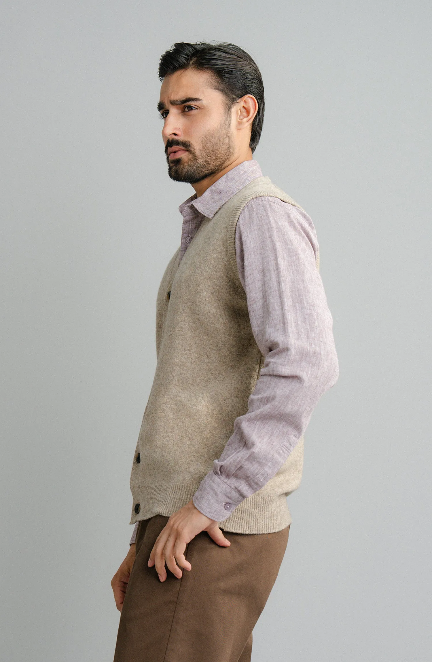 Sleeve-Less Cardigan - Beige