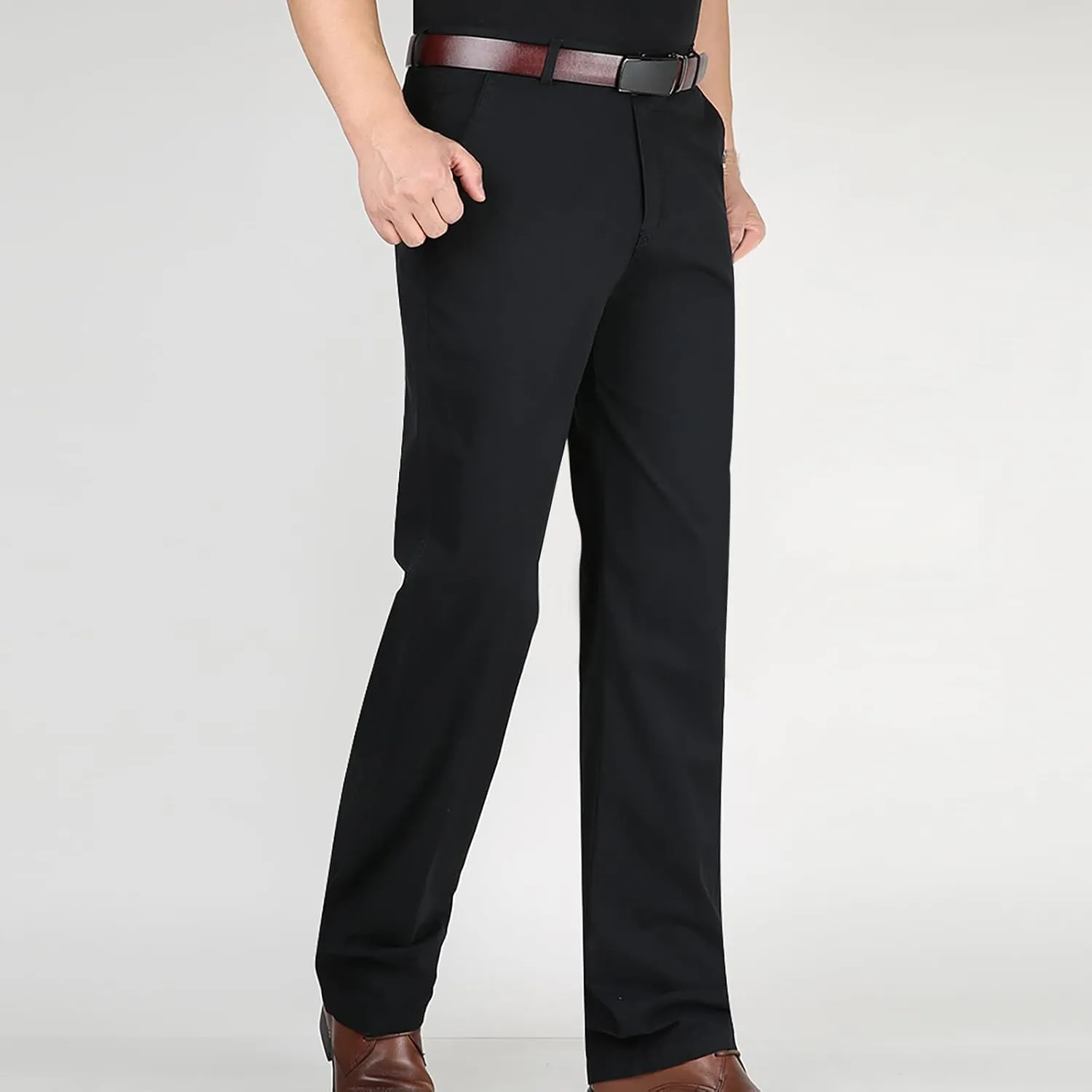 Slim Fit Dress Pants for Men 2023 Fashion Causal Flat Front Solid Straight Legs Regular Fit Buckle Zipper Trouser