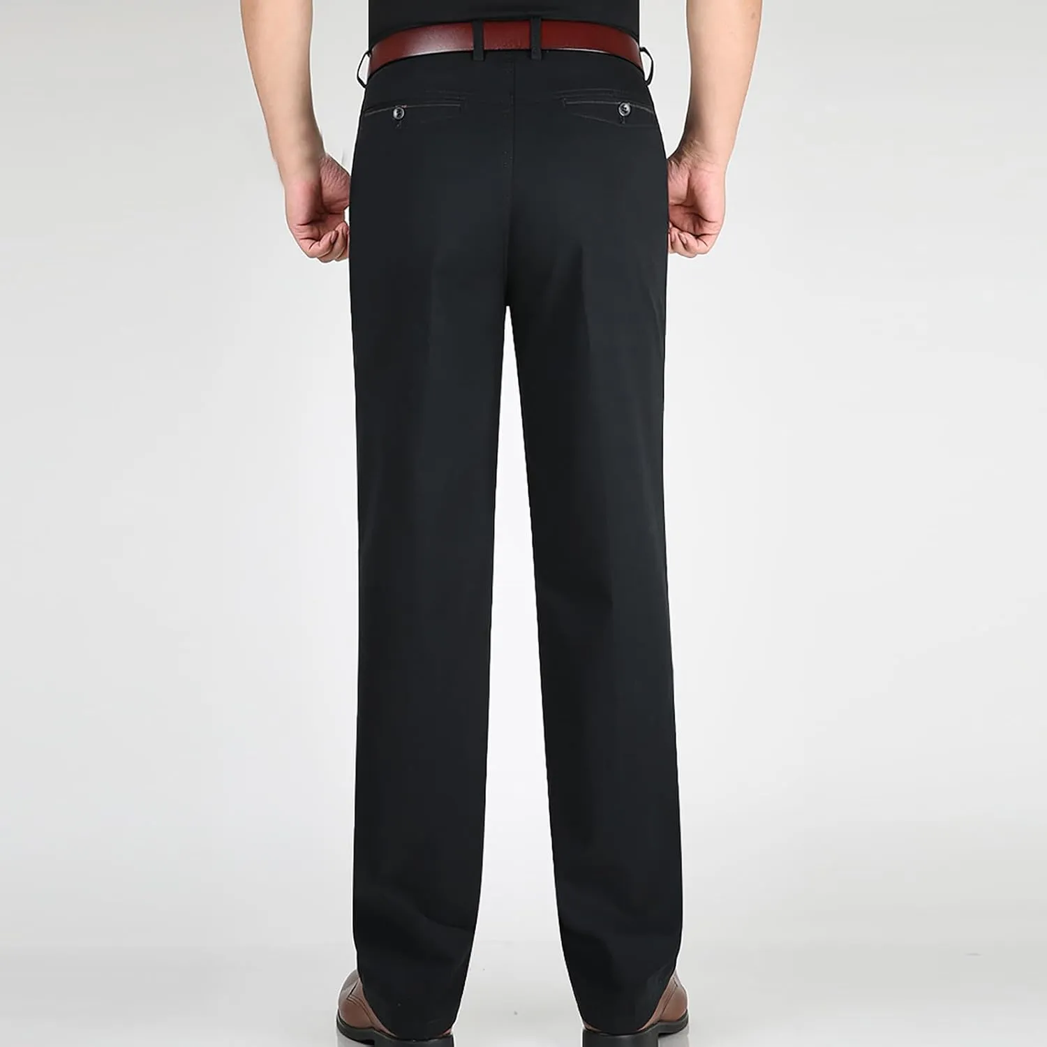 Slim Fit Dress Pants for Men 2023 Fashion Causal Flat Front Solid Straight Legs Regular Fit Buckle Zipper Trouser