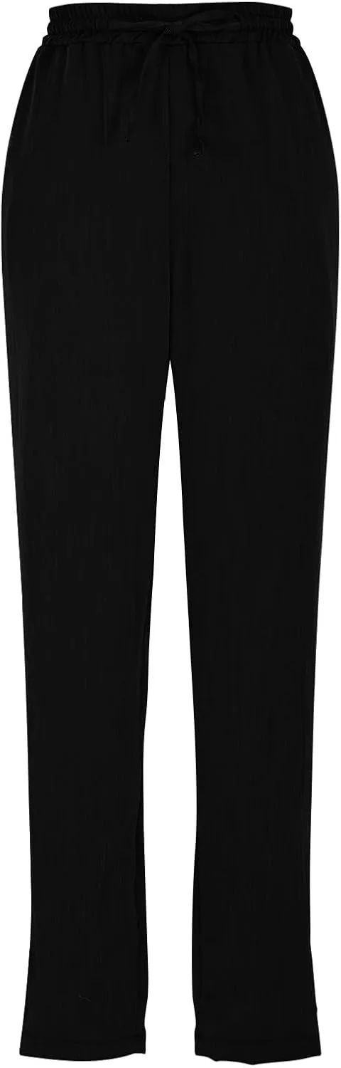 Solid Pants for Women Cotton Drawstring Elastic High Waist Pant Summer Work Vacation Trousers with Pockets