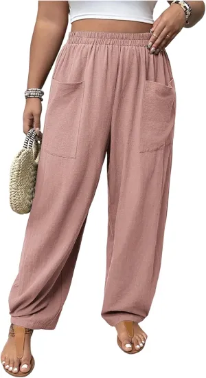 SOLY HUX Women's Plus Size Wide Leg Pants Casual Summer Beach Vacation Palazzo Harem Pants with Pockets