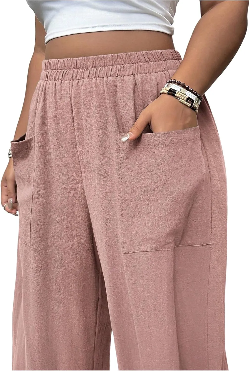 SOLY HUX Women's Plus Size Wide Leg Pants Casual Summer Beach Vacation Palazzo Harem Pants with Pockets