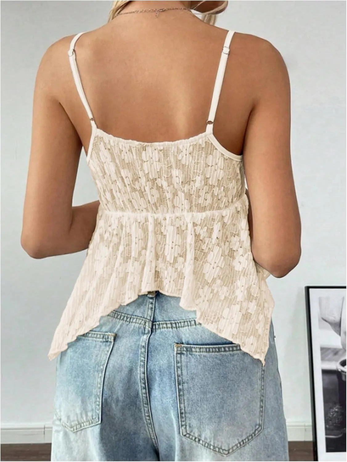 SOLY HUX Women's Sexy Y2k Camisole Lace V Neck Crop Top Summer Going Out Sleeveless Cami Tops