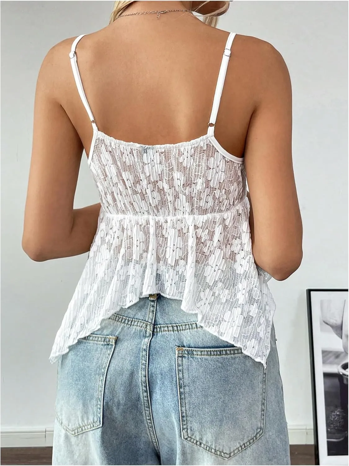 SOLY HUX Women's Sexy Y2k Camisole Lace V Neck Crop Top Summer Going Out Sleeveless Cami Tops