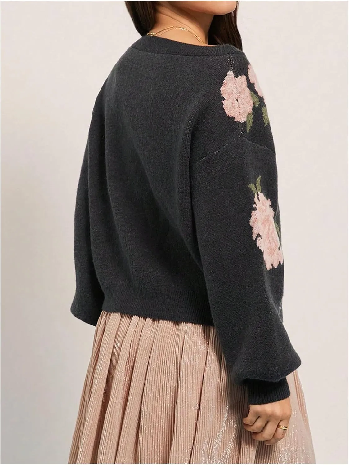 SOLY HUX Women's Vintage Floral Sweater Boat Neck Long Sleeve Knit Casual Pullover Tops