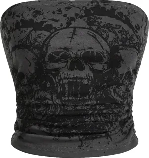 SOLY HUX Women's Y2k Goth Tube Crop Top Skull Print Strapless Sleeveless Bandeau Tops