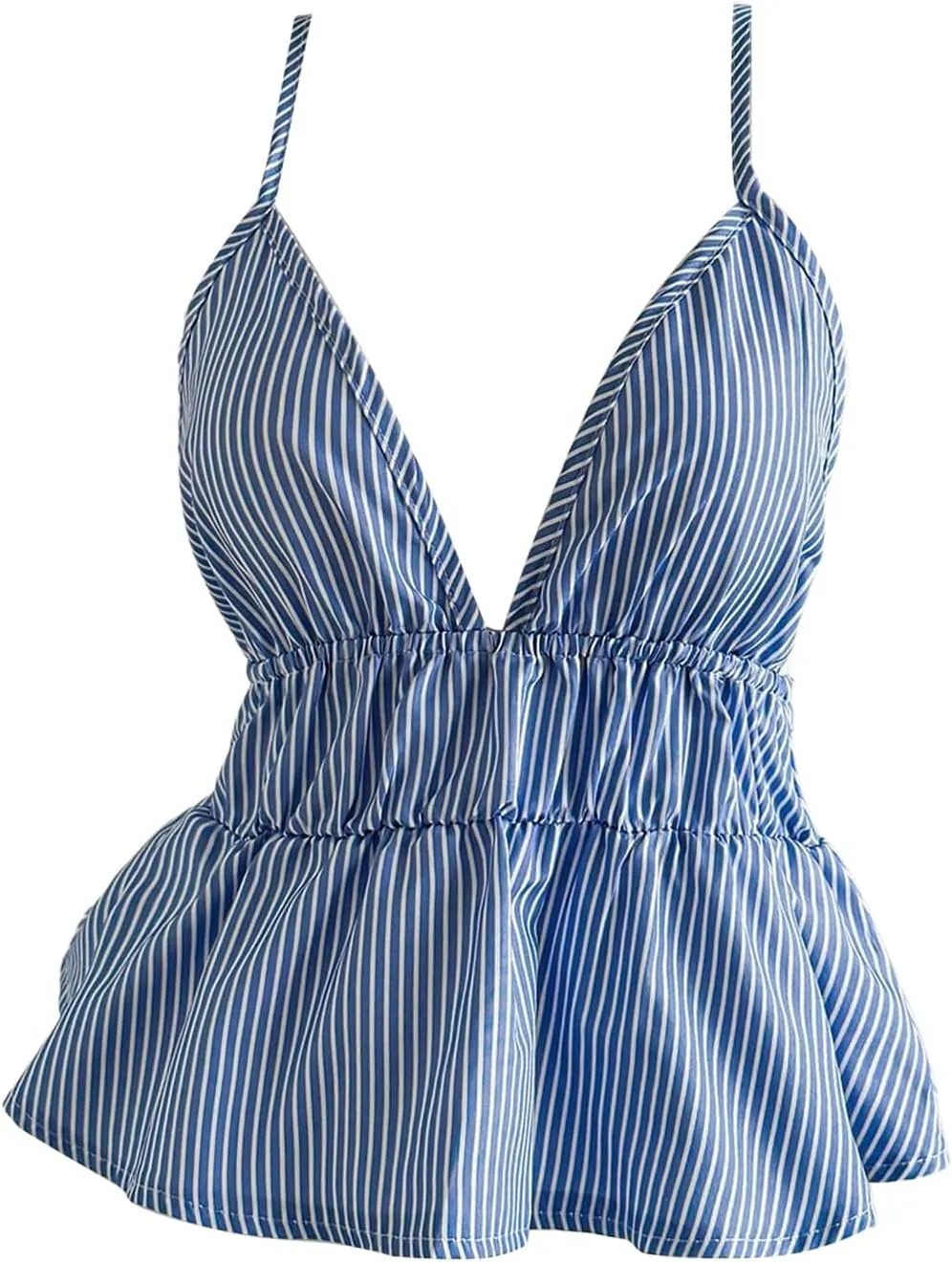 SOLY HUX Women's Y2k Striped Babydoll Camisole Deep V Neck Backless Peplum Cami Tops