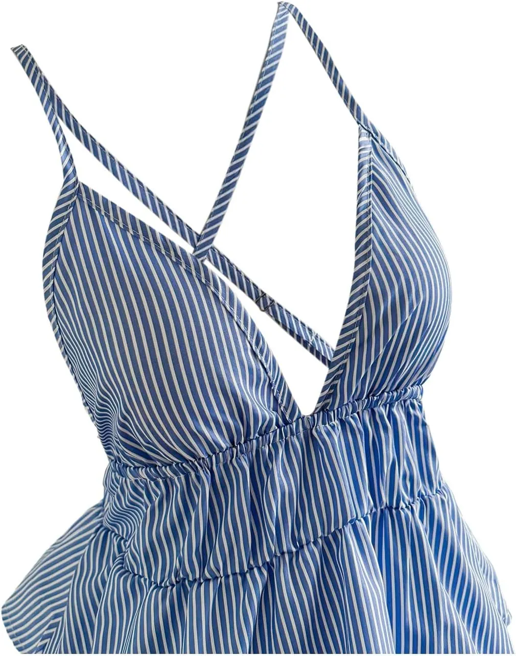 SOLY HUX Women's Y2k Striped Babydoll Camisole Deep V Neck Backless Peplum Cami Tops