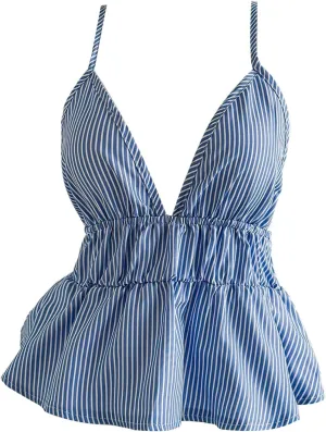 SOLY HUX Women's Y2k Striped Babydoll Camisole Deep V Neck Backless Peplum Cami Tops