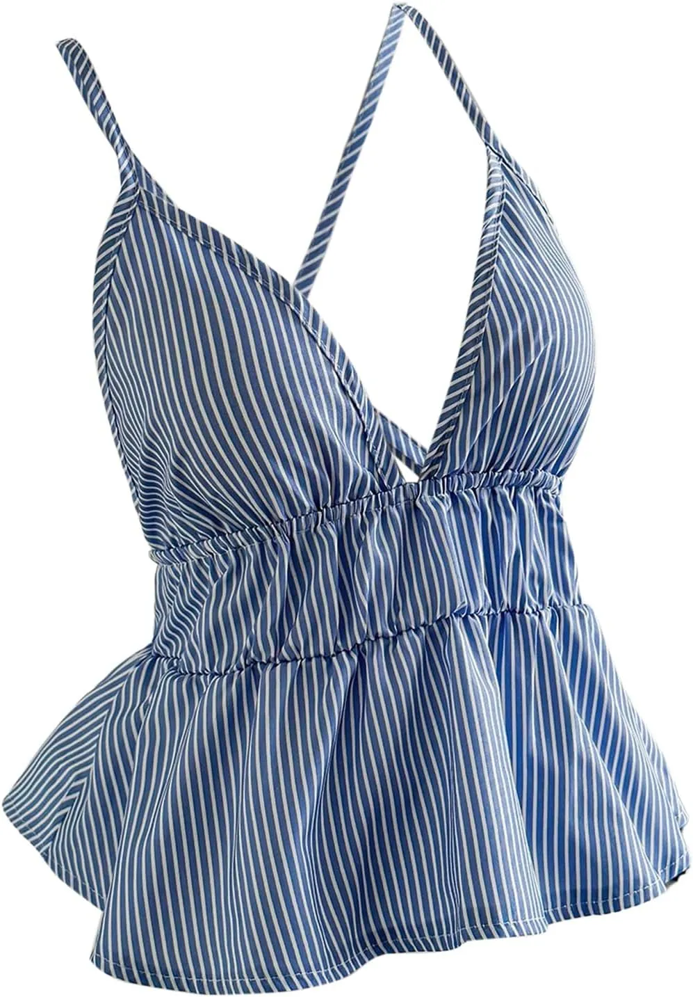 SOLY HUX Women's Y2k Striped Babydoll Camisole Deep V Neck Backless Peplum Cami Tops