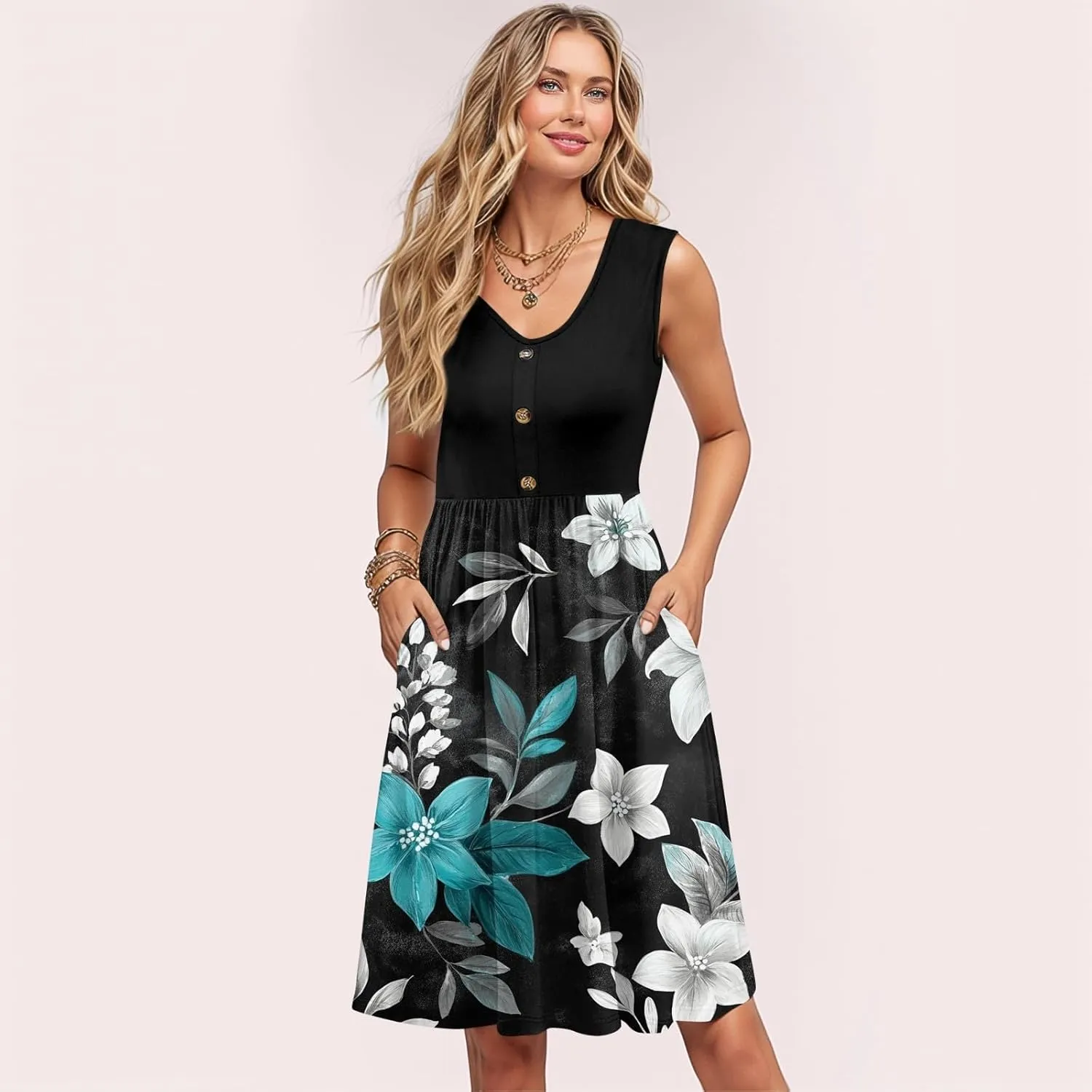Summer Dresses for Women 2025 Cotton Sleeveless Wedding Guest Dresses Button Midi Boho Beach Vacation Sundress