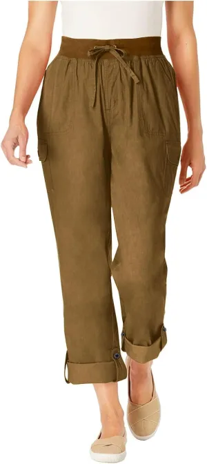 Summer Pants for Women 2024 Trendy High Waisted Drastring Pants Elastic Solid Button-On Trousers with Big Pockets