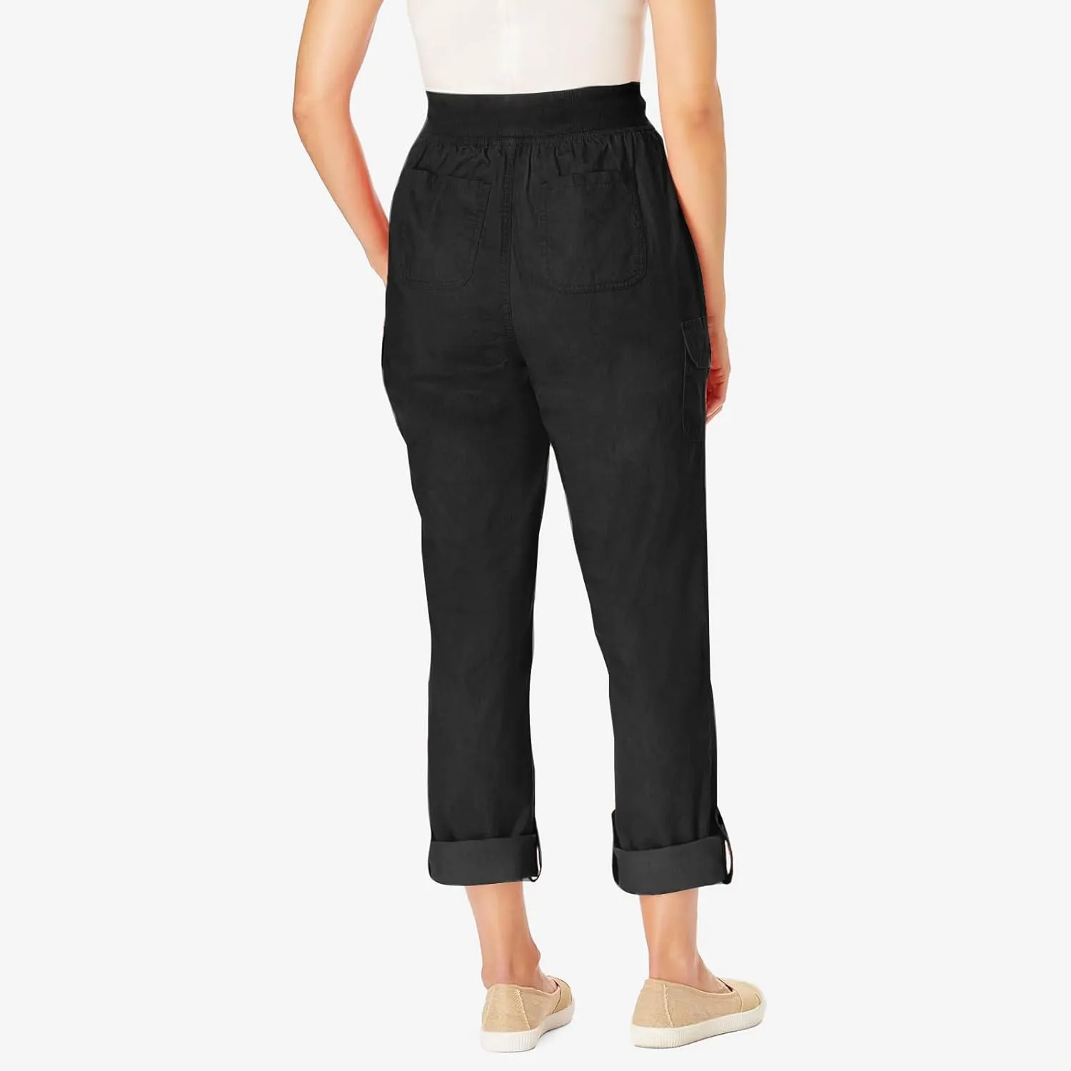 Summer Pants for Women 2024 Trendy High Waisted Drastring Pants Elastic Solid Button-On Trousers with Big Pockets
