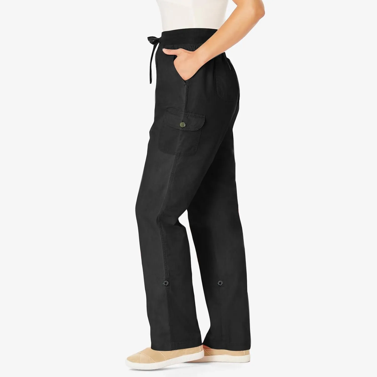 Summer Pants for Women 2024 Trendy High Waisted Drastring Pants Elastic Solid Button-On Trousers with Big Pockets