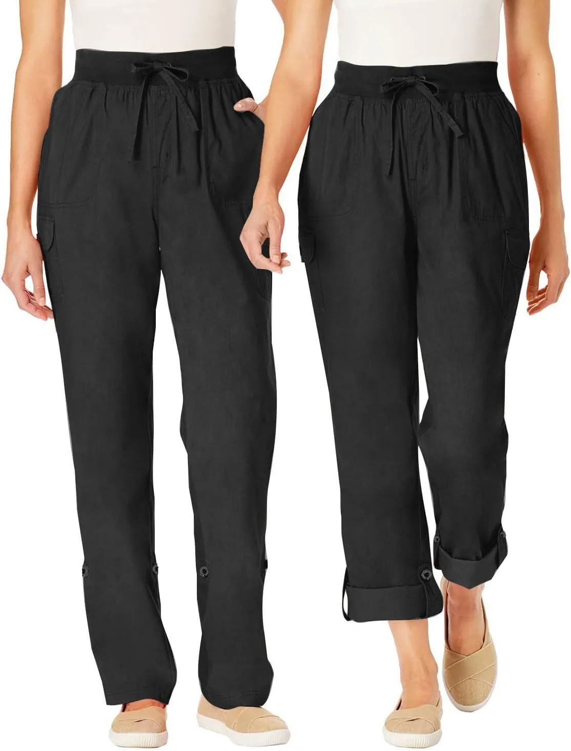 Summer Pants for Women 2024 Trendy High Waisted Drastring Pants Elastic Solid Button-On Trousers with Big Pockets