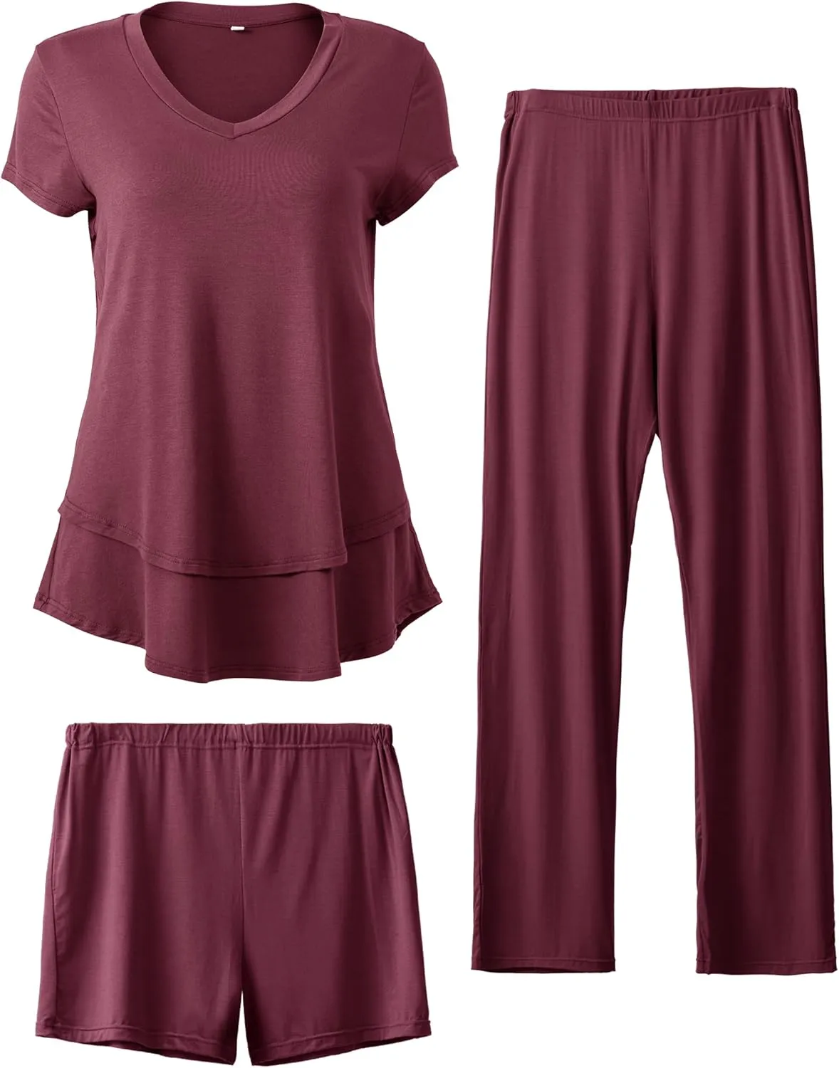 SUNNYBUY 3 PCS Maternity Breastfeeding Pajamas Set, Hidden Nursing Tops, Adjustable Pregnancy Shorts & Pants Postpartum PJS