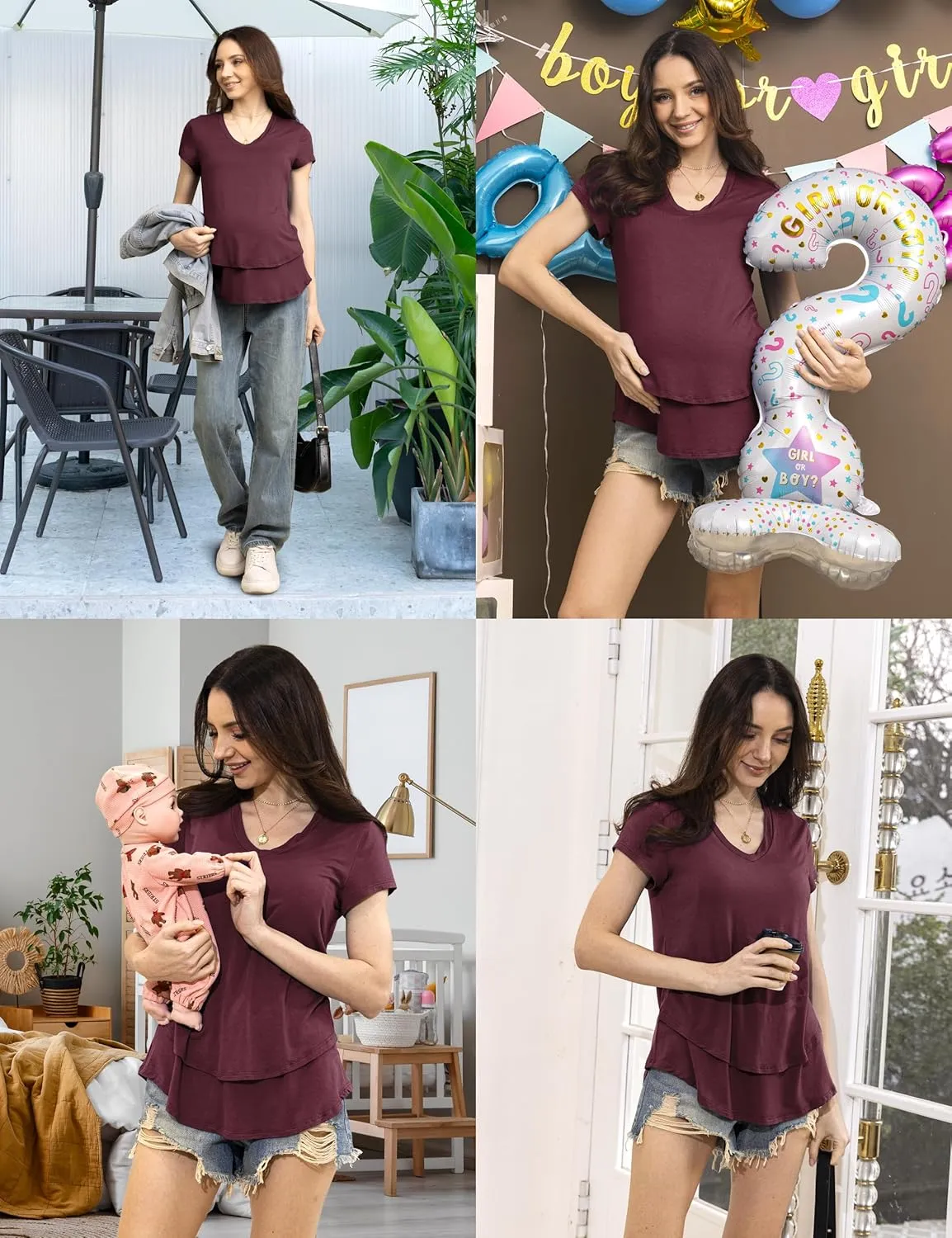 SUNNYBUY 3 PCS Maternity Breastfeeding Pajamas Set, Hidden Nursing Tops, Adjustable Pregnancy Shorts & Pants Postpartum PJS