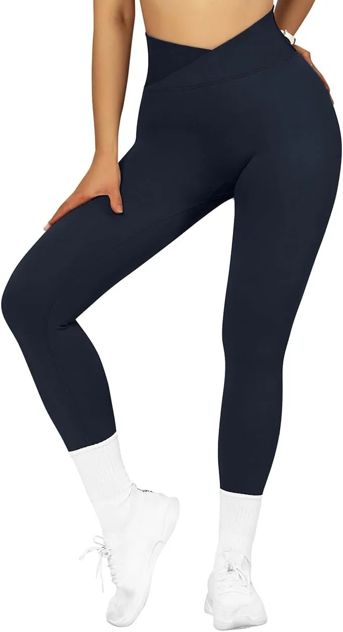SUUKSESS Women Crossover Seamless Leggings Butt Lifting High Waisted Workout Yoga Pants