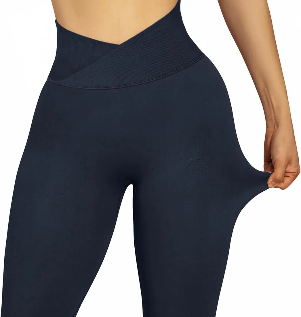SUUKSESS Women Crossover Seamless Leggings Butt Lifting High Waisted Workout Yoga Pants