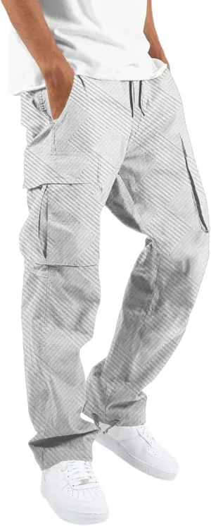Sweatpants for Men Sport Tapered Tactical Slacks Man Split Utility Slim Fit Expandable Waist Solid Color Cargo