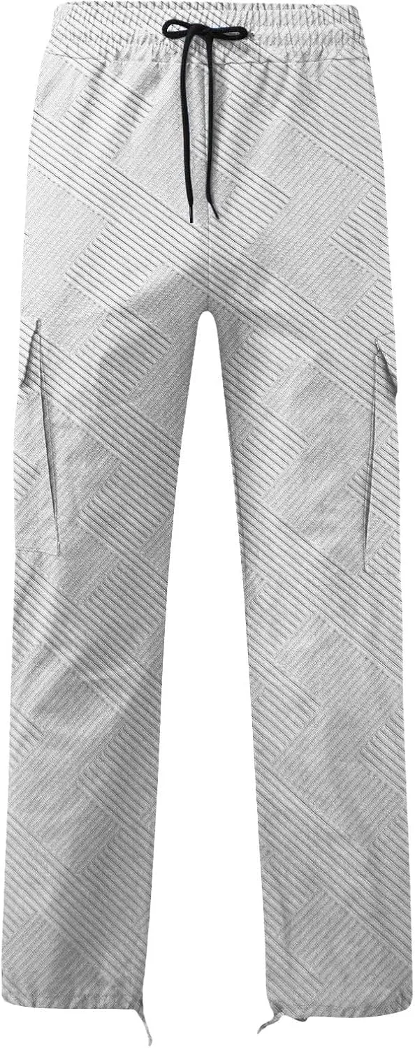 Sweatpants for Men Sport Tapered Tactical Slacks Man Split Utility Slim Fit Expandable Waist Solid Color Cargo