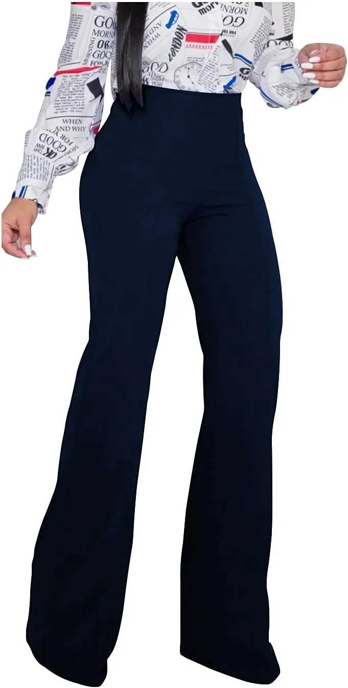 TOPSRANI Women High Waisted Dress Pants Work Trousers Slacks Bottoms Casual Pull On Long Stretch Solid Office Business
