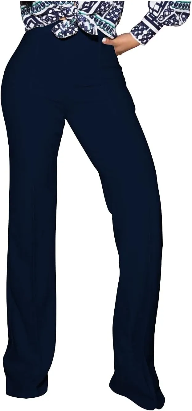 TOPSRANI Women High Waisted Dress Pants Work Trousers Slacks Bottoms Casual Pull On Long Stretch Solid Office Business