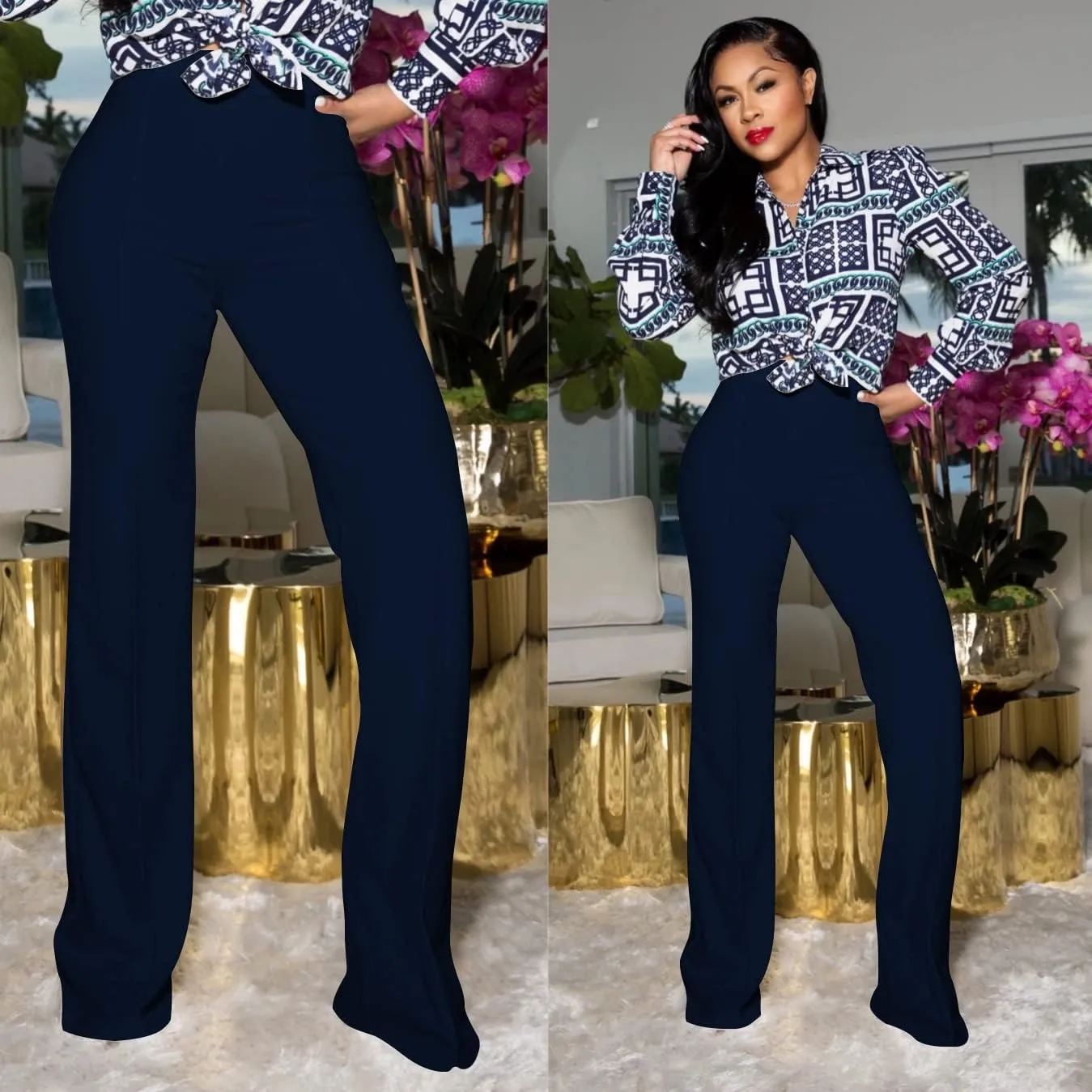 TOPSRANI Women High Waisted Dress Pants Work Trousers Slacks Bottoms Casual Pull On Long Stretch Solid Office Business