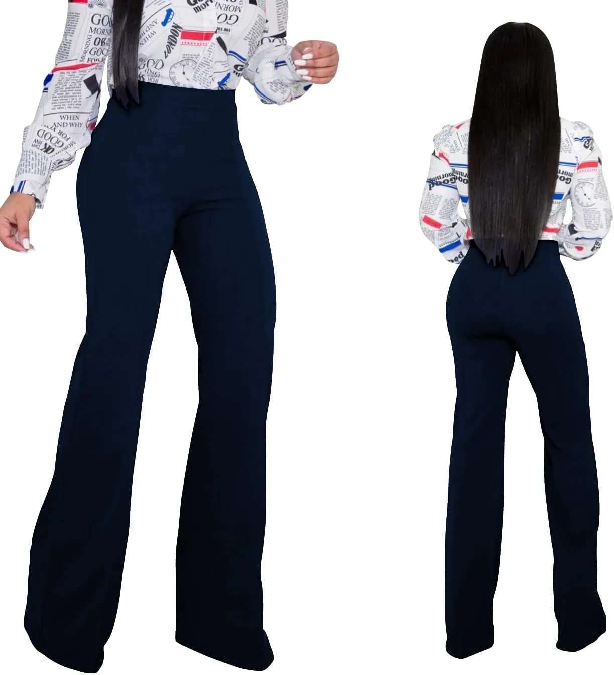 TOPSRANI Women High Waisted Dress Pants Work Trousers Slacks Bottoms Casual Pull On Long Stretch Solid Office Business