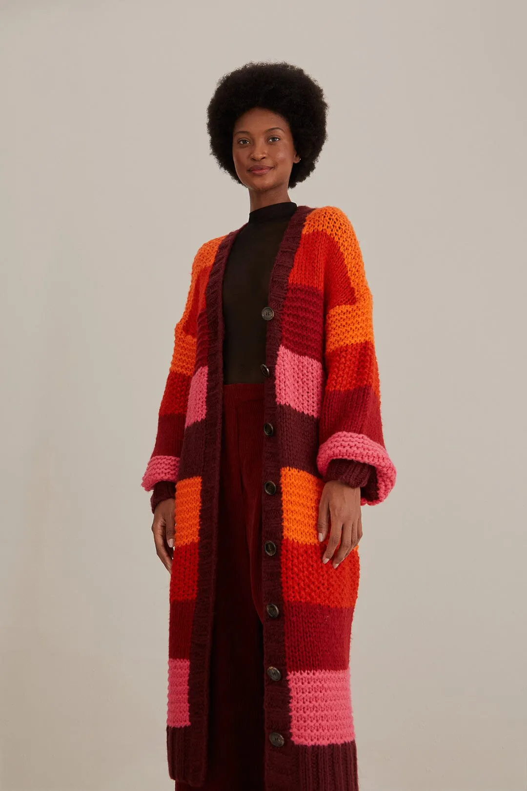 Tropical Stripes Midi Knit Cardigan