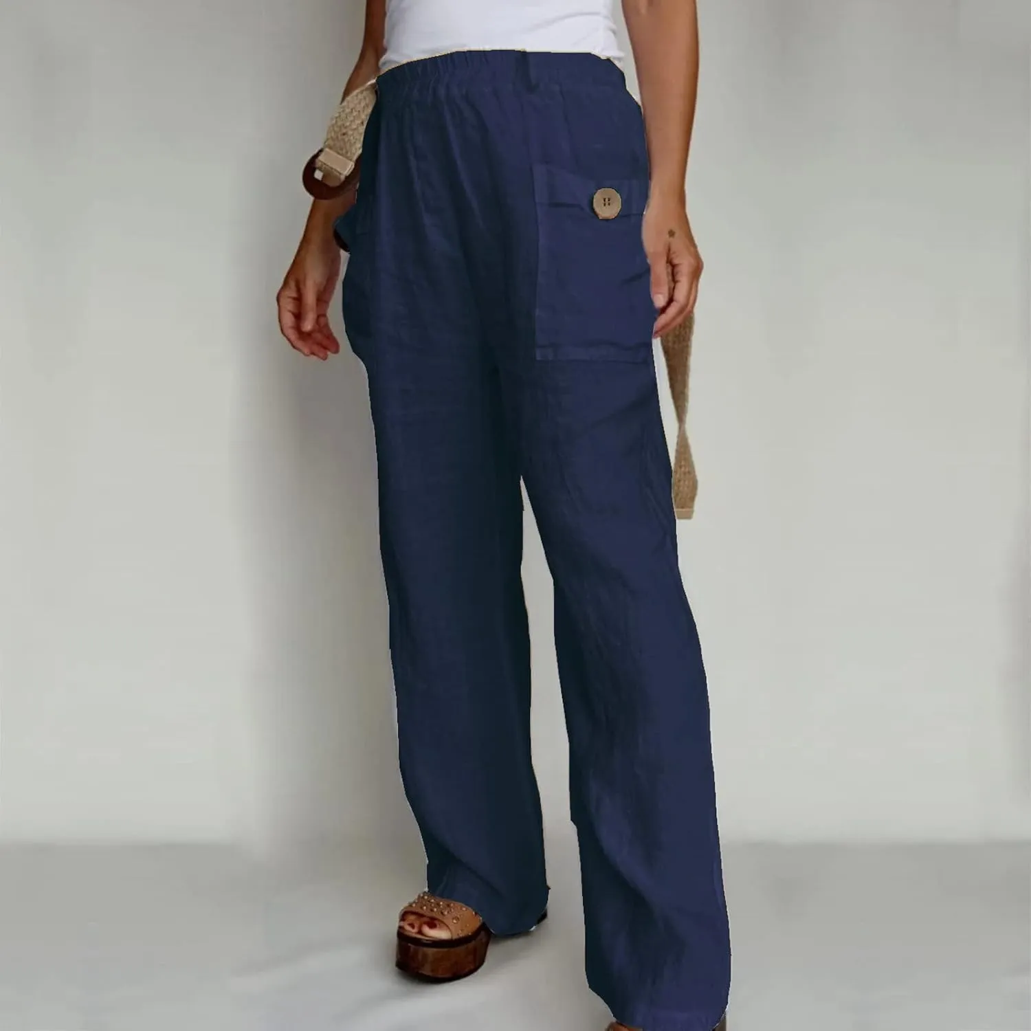 Trousers Pants for Women Vacation s Waist Casual Trousers with Pockets Linen Pull On Pants for Women