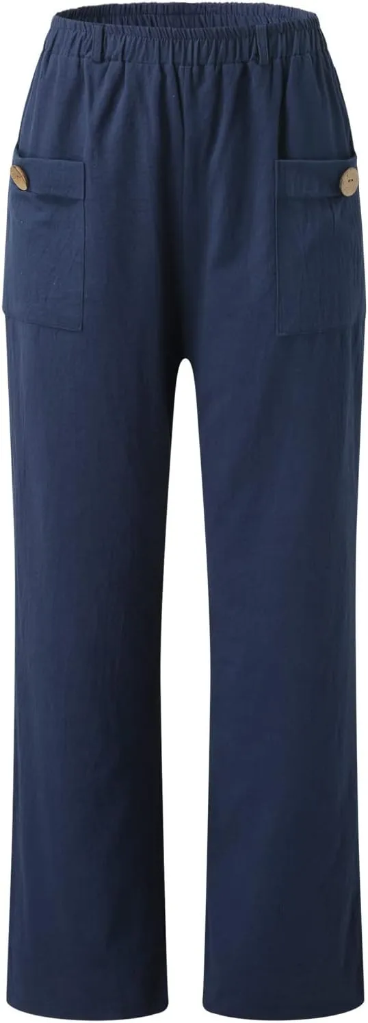 Trousers Pants for Women Vacation s Waist Casual Trousers with Pockets Linen Pull On Pants for Women