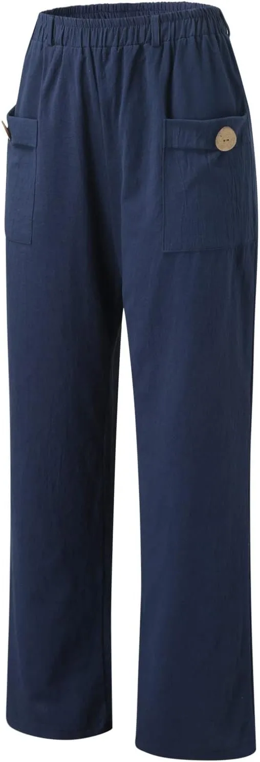 Trousers Pants for Women Vacation s Waist Casual Trousers with Pockets Linen Pull On Pants for Women