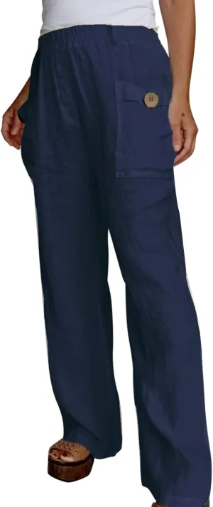 Trousers Pants for Women Vacation s Waist Casual Trousers with Pockets Linen Pull On Pants for Women