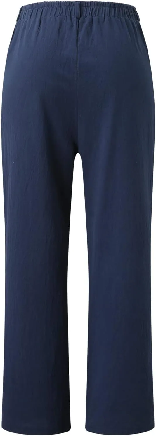 Trousers Pants for Women Vacation s Waist Casual Trousers with Pockets Linen Pull On Pants for Women