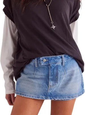 utcoco Women's 2025 Summer Casual Denim Skort Skirts Low Waisted Mini Jean Skirt Zip Fly Denim Skirt