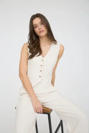 V NECK BUTTON DOWN LINEN VEST