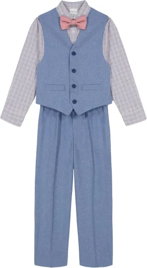 Van Heusen Boys' 4-Piece Formal Suit Set, Vest, Pants, Collared Dress Shirt, and Tie