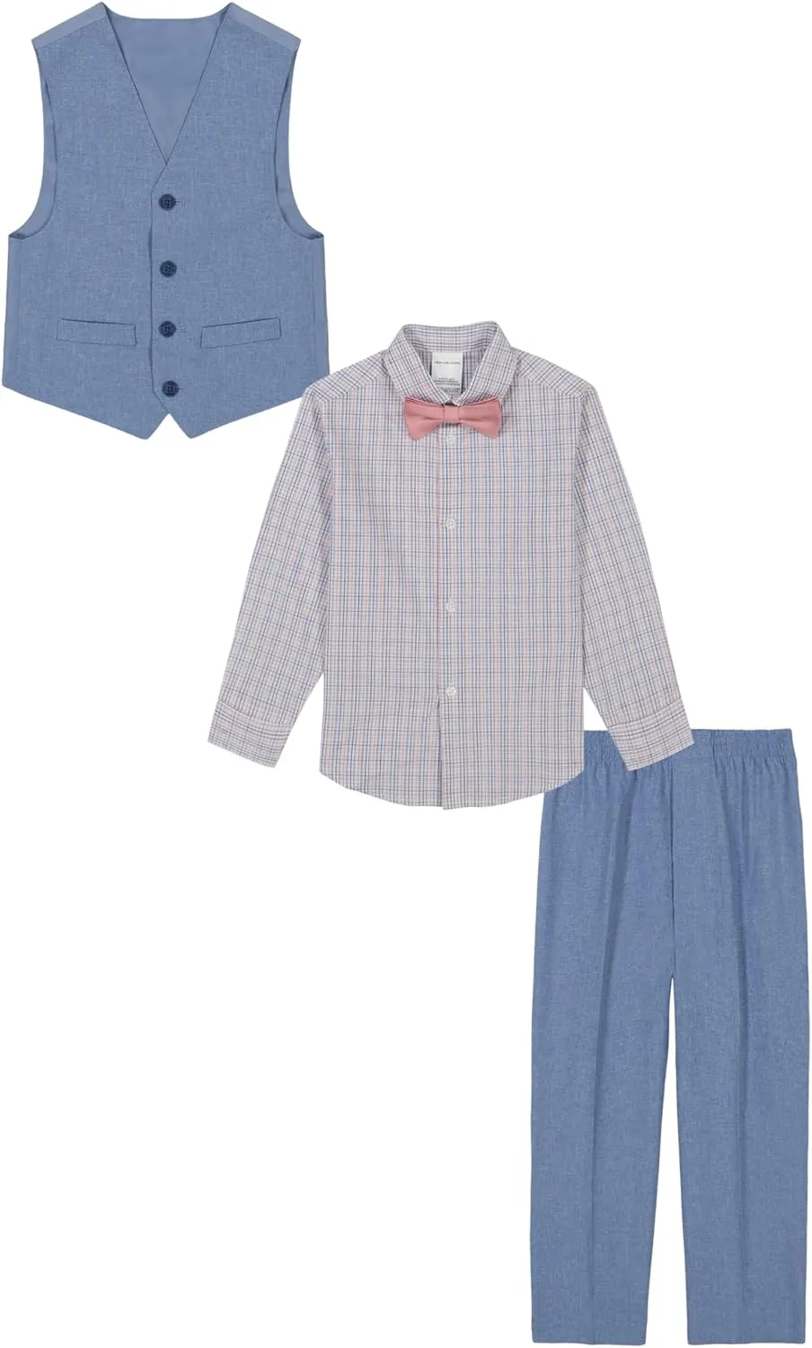 Van Heusen Boys' 4-Piece Formal Suit Set, Vest, Pants, Collared Dress Shirt, and Tie