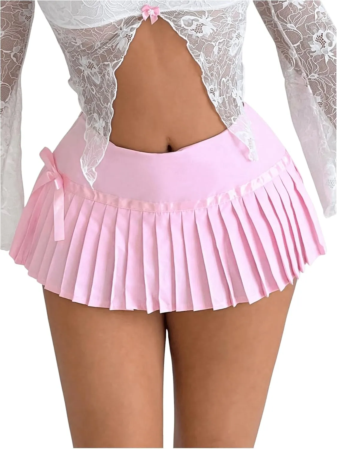 WDIRARA Women's Bowknot Pleated Mini Skirt Y2k A Line Skirt Summer Party Clubwear