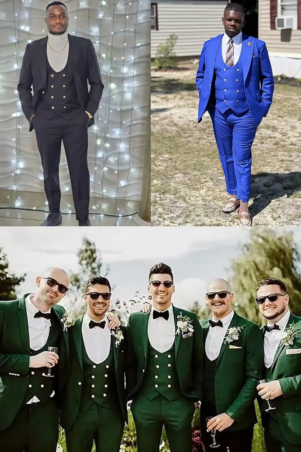 Wehilion 3 Piece Men's Suits Slim Fit Formal Bussiness Suits Double Breasted Suit for Wedding Prom Suits Blazer Vest Pants