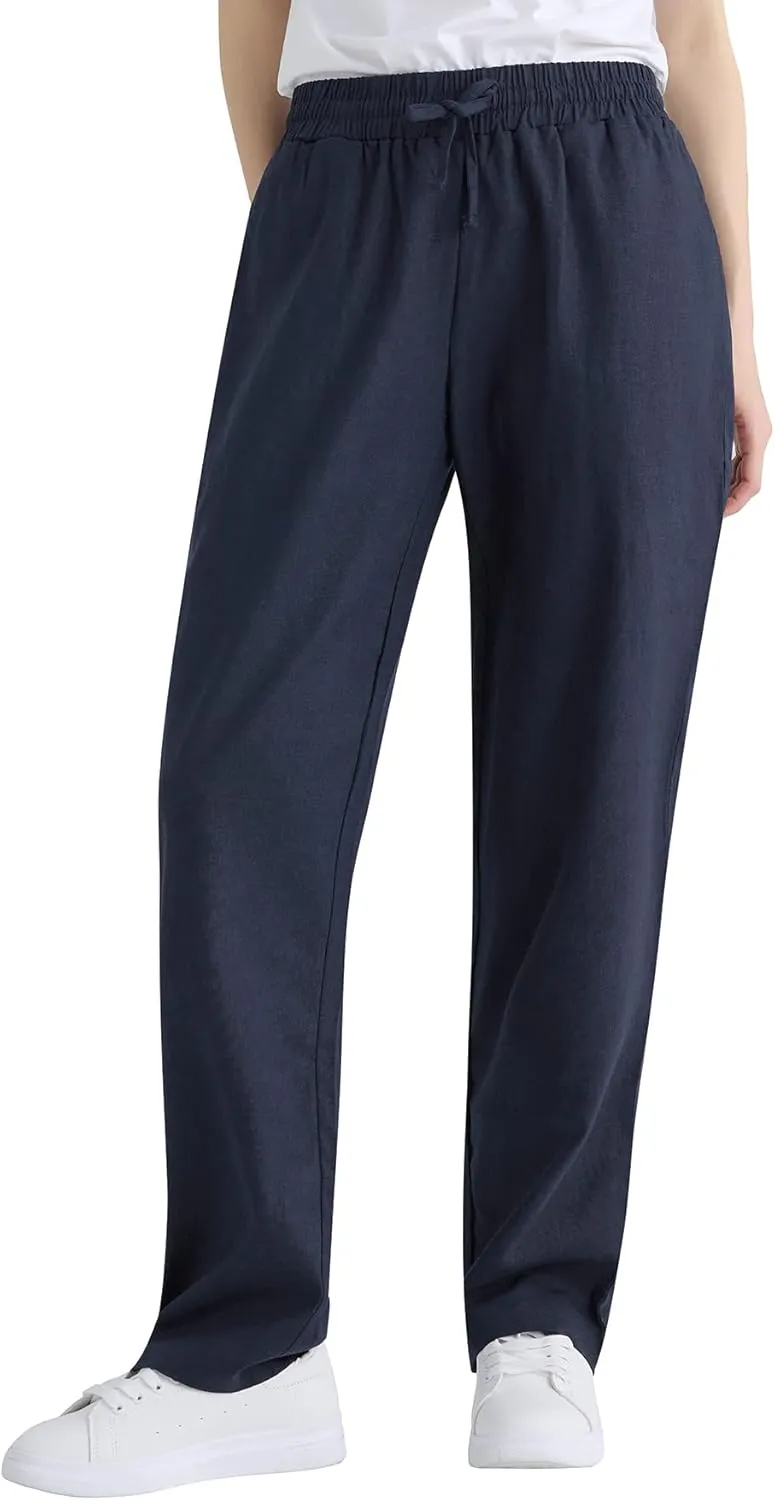 Weintee Women's Wide Leg Linen Pants with Pockets