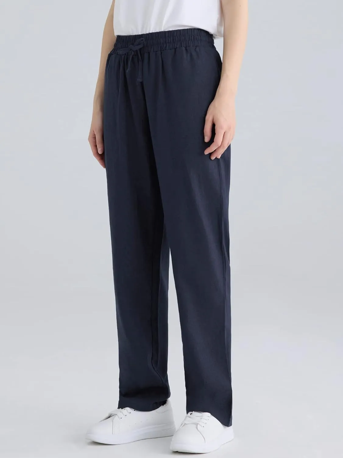 Weintee Women's Wide Leg Linen Pants with Pockets