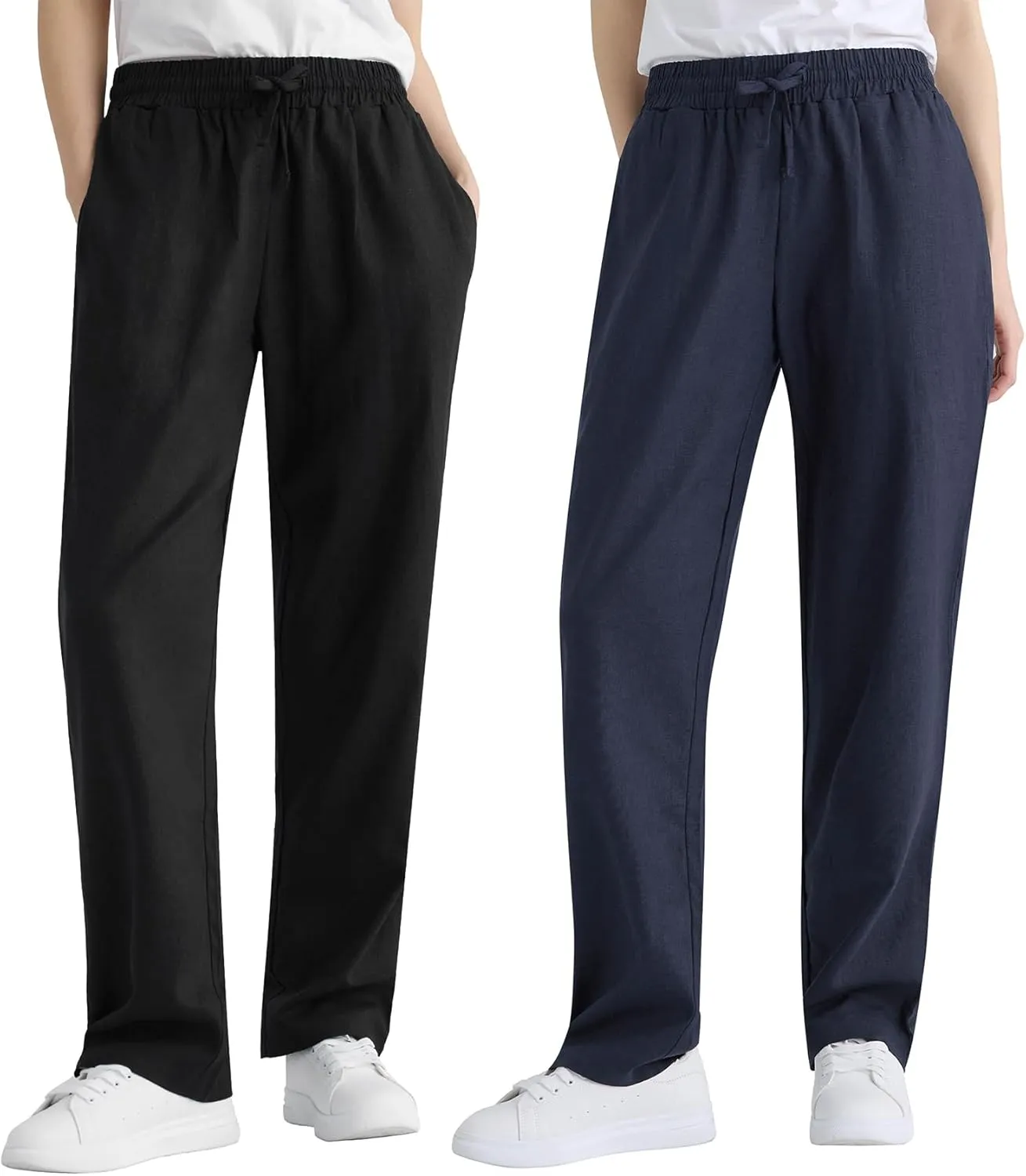 Weintee Women's Wide Leg Linen Pants with Pockets