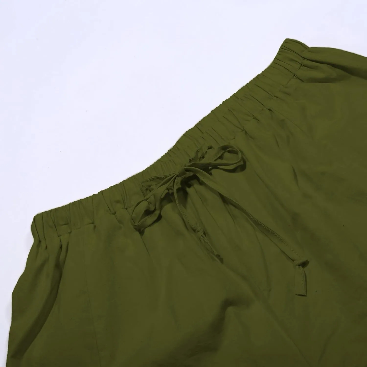 Wide Leg Cropped Pants for Women Casual Drawstring Harem Pants Baggy Lounge Cotton Blend Linen Trousers with Pockets