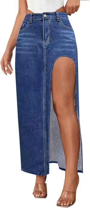Wide Leg Jeans Woman High Waisted Casual Mom Trendy Split Thigh Maxi Denim Pants Ladies Zip Up Long Pencil Jean