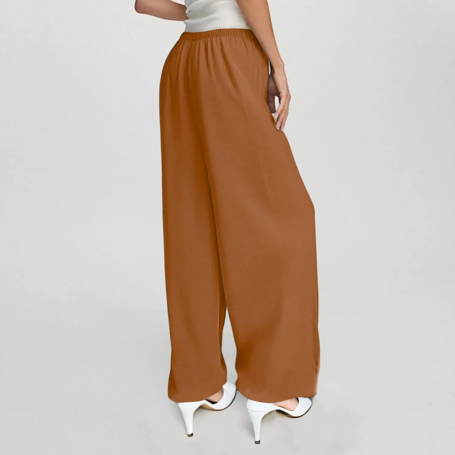 Wide Leg Linen Pants for Women Baggy Drawstring High Waisted Palazzo Pants Beach Vacation Lounge Pants with Pockets