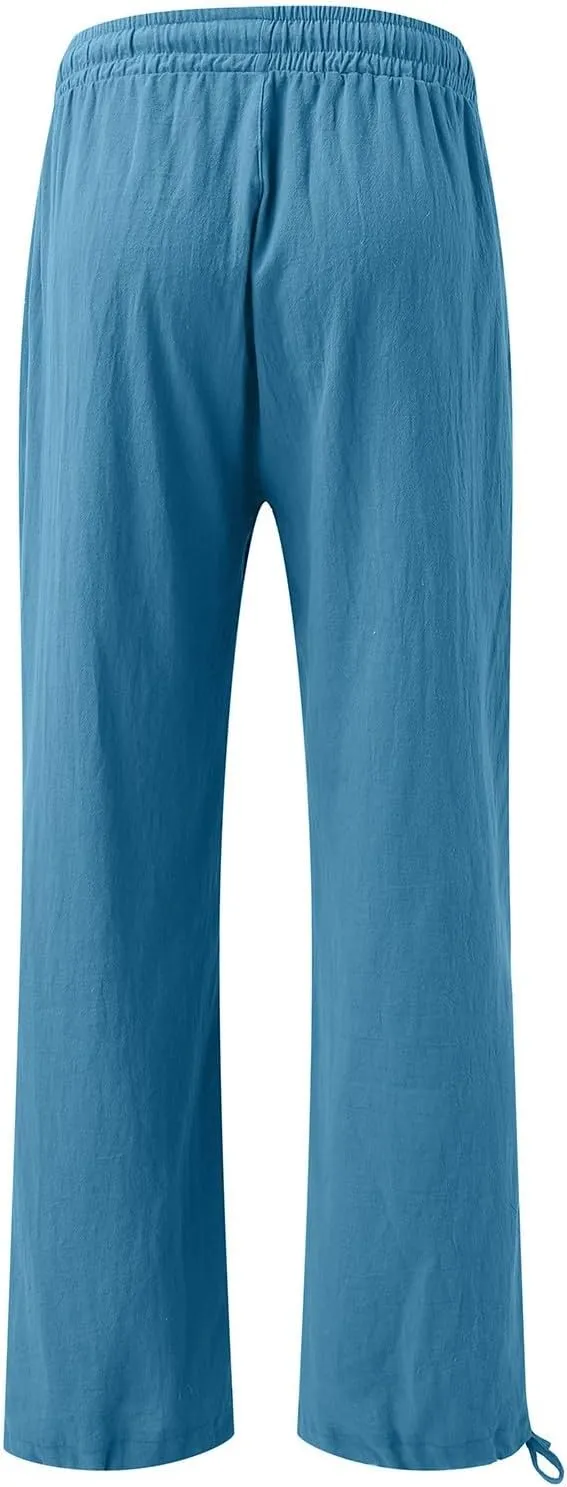 Wide Leg Linen Pants for Women Casual High Waisted Palazzo Pants Lightweight Summer Flowy Beach Trousers with Pockets