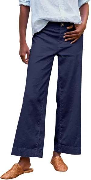 Wide Leg Linen Pants for Women High Waisted Cropped Capri Pants Summer Business Casual Trousers with Pockets