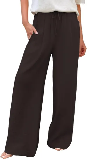 Wide Leg Palazzo Pants for Women Cotton Linen Summer Beach Vacation Trousers Dressy Loose Casual Sports Lounge Pants